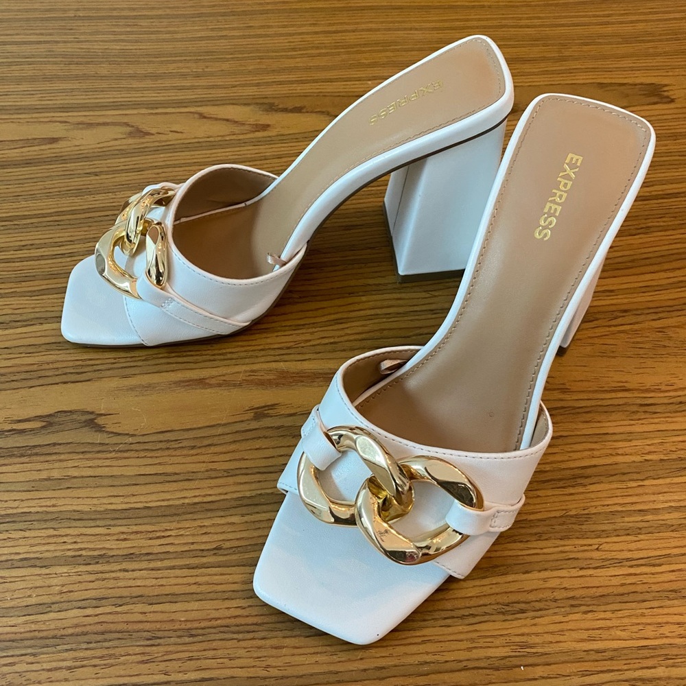 Express Chain Strap Block Heel Mule Sandals